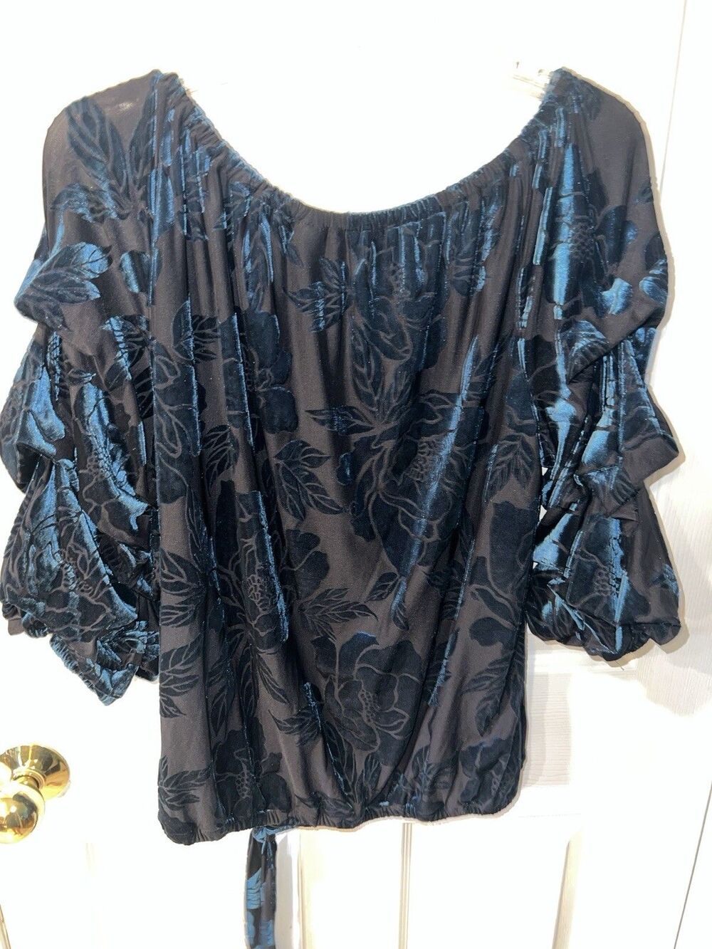 MSK Puff Sleeve Top Womens XL Burnout Off Shoulder Tie Waist Whimsigoth New - Picture 7 of 11